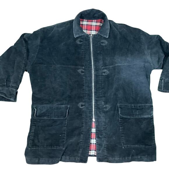 Vintage Corduroy Chore Jacket 2XL-3XL FLANNEL LINED 70s Chore Coat Black - Picture 1 of 8